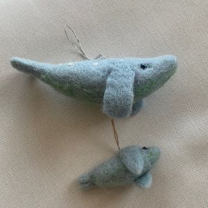Felt whale and baby whale ornament